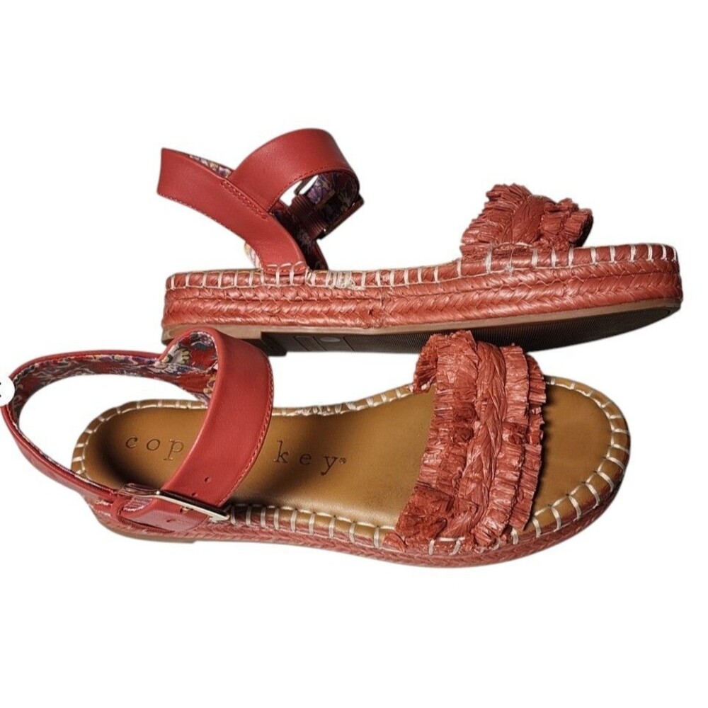 Copper Key Ruffle Espadrille Platform Sandals Size 8 Coral Comfort Leather
